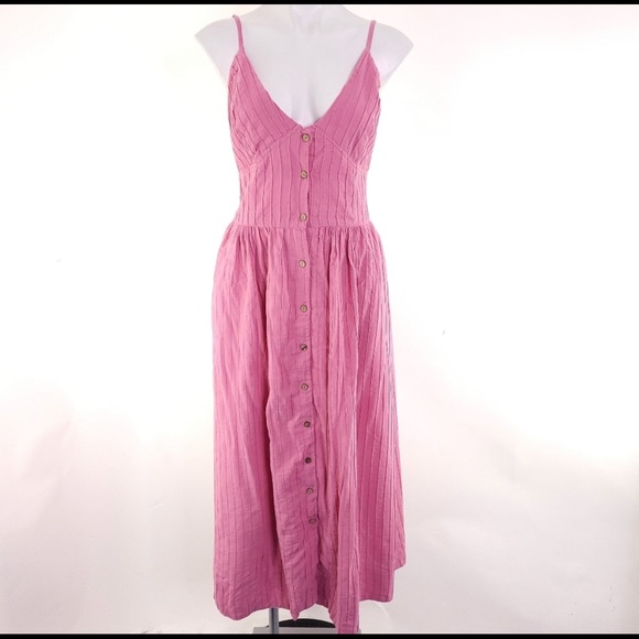 NEW Free People Pleated Maxi dress pink sz M - Picture 1 of 6